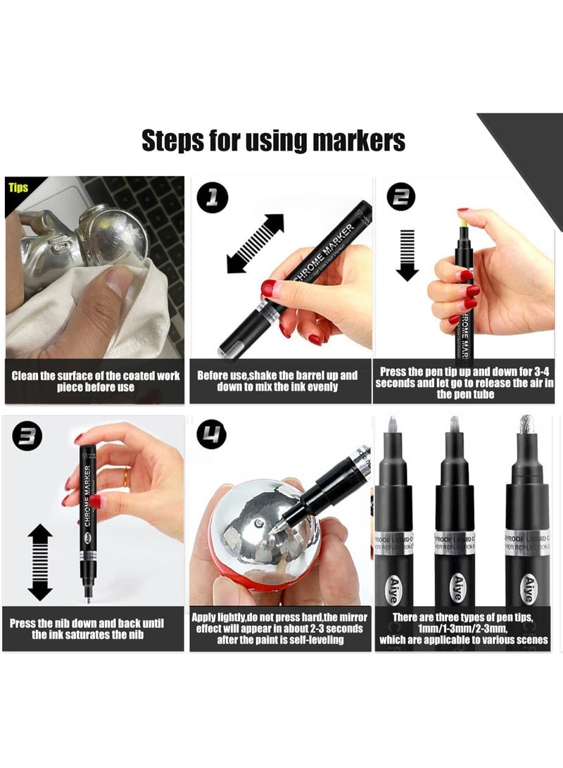 chrome Liquid Mirror Chrome Marker Paint Set, DIY Silver Art Liquid Mirror Chrome Marker pen for on Any surface (2 mm, 1) - Image 4