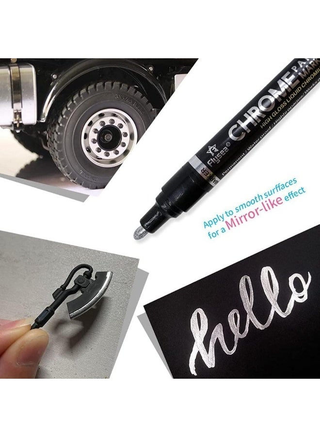 chrome Liquid Mirror Chrome Marker Paint Set, DIY Silver Art Liquid Mirror Chrome Marker pen for on Any surface (2 mm, 1) - Image 2