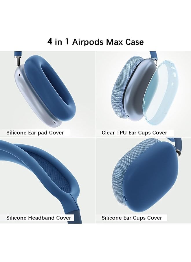 erorex - 4 In 1 Clear Silicone Case Cover For Airpods Max Headphones Soft Tpu Ear Cups Cover Ear Pad Case Cover Headband Cover Protective Skin Kit Compatible For Airpods Max Accessories Blue - Image 1