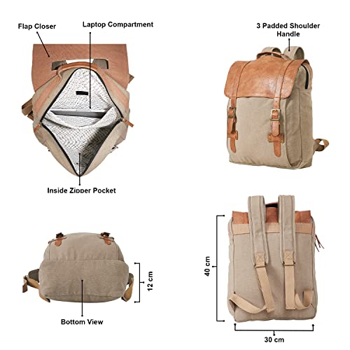 Mona B Laptop Backpack for Men & Women with Up to 14" Laptop Compartment – 15L Capacity – Ideal for Office, College, School & Travel – Beige - Image 2