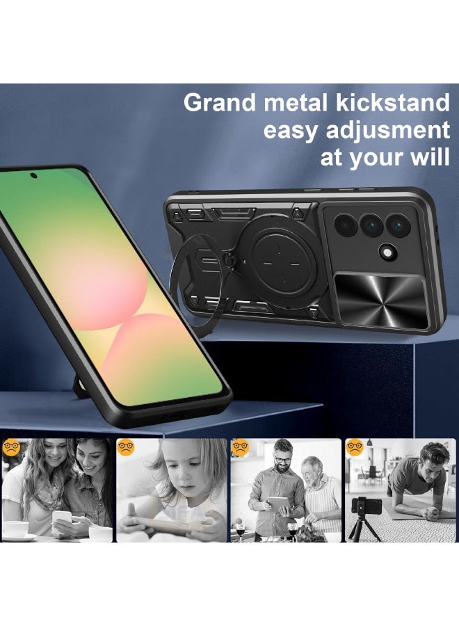 ريديان غطاء حماية لهاتف سامسونج جالاكسي A56 مع واقي شاشة للخصوصية، وحامل دائري مدمج يدور 360 درجة وغطاء كاميرا منزلق، جراب هاتف متين مقاوم للصدمات لهاتف سامسونج جالاكسي A56 5G مقاس 6.7 بوصة (أسود، عبوة من 1+1) - Image 3
