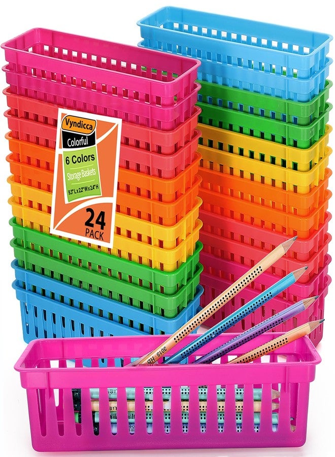 Vyndicca Pencil Organizer Tray - 24 Pack Plastic Classroom Pencil Holder, Small Trays, Colorful Crayon Storage for Classroom & Office, 9.3 L x 2.2 W x 2.4 H - Image 1