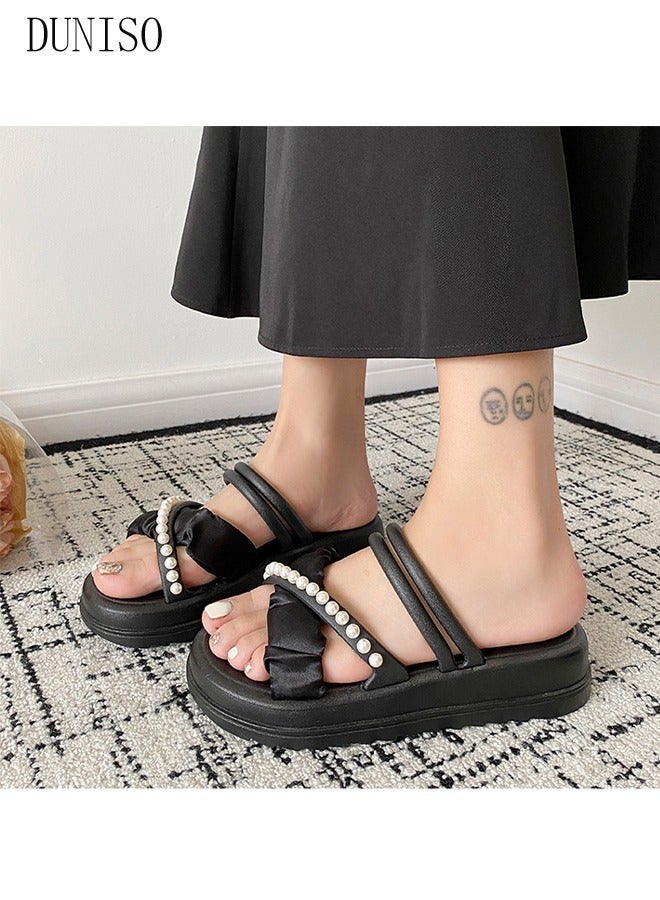 DUNISO Women's Slippers with Thick Sole Non-Slip Soles Fashion Beach Flat Slipper Open Toe Summer Comfortable Shoe for Travel Work School Beach Outdoor - Image 5