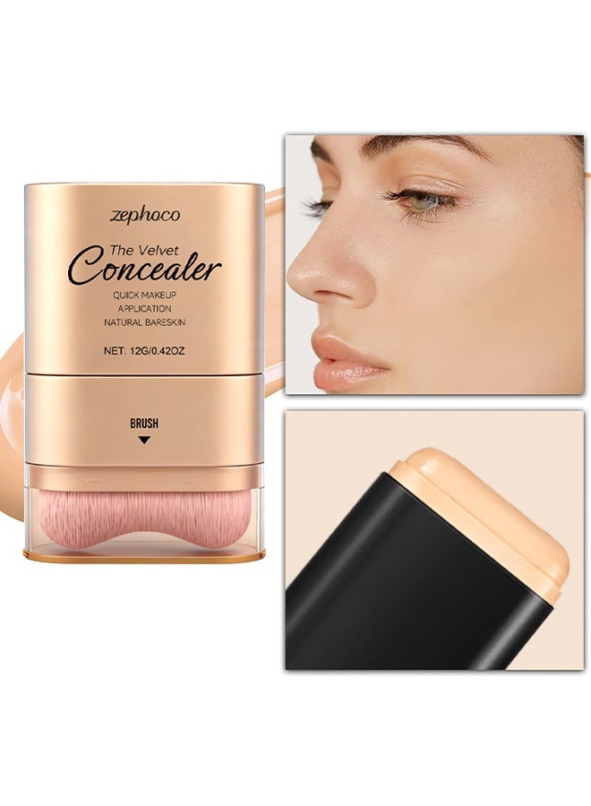 zephoco The Velvet Concealer, 2 In 1 Dual-Ended Long-Lasting Concealer Korean Foundation Contour Stick, Waterproof Contouring Foundation With Brush, Full Coverage Matte Finish For Face Makeup, Lightweight, Waterproof, Covers Blemishes (Dark Skin) - Image 2