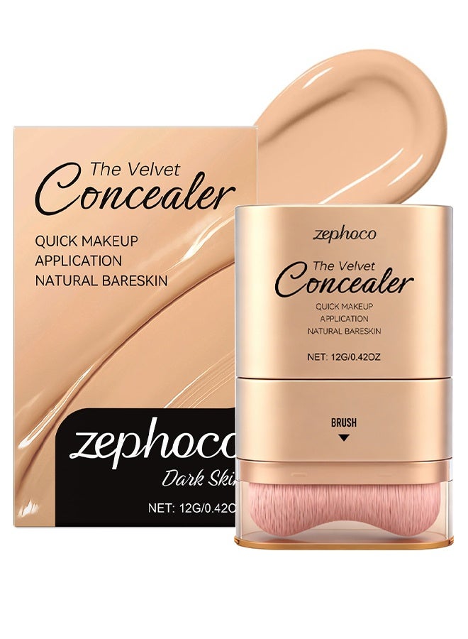 zephoco The Velvet Concealer, 2 In 1 Dual-Ended Long-Lasting Concealer Korean Foundation Contour Stick, Waterproof Contouring Foundation With Brush, Full Coverage Matte Finish For Face Makeup, Lightweight, Waterproof, Covers Blemishes (Dark Skin) - Image 1