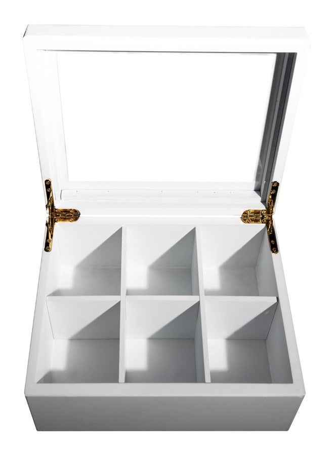 Break Tradition Wooden Tea Organizer For Tea Bags - Wooden Tea Chest With 6 Compartments - Clear Top Window - Lid Stays Open (White) - Image 2