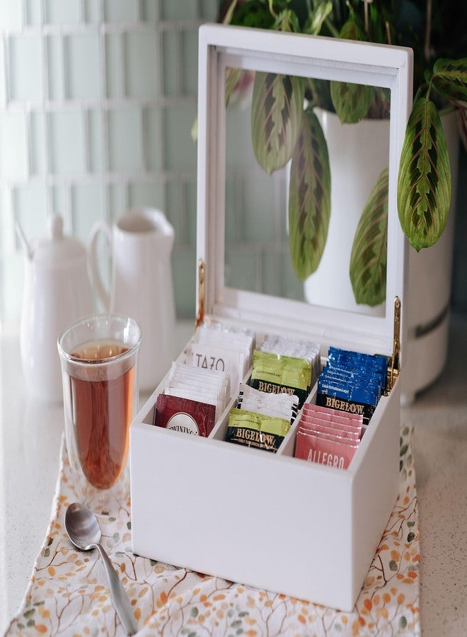 Break Tradition Wooden Tea Organizer For Tea Bags - Wooden Tea Chest With 6 Compartments - Clear Top Window - Lid Stays Open (White) - Image 5