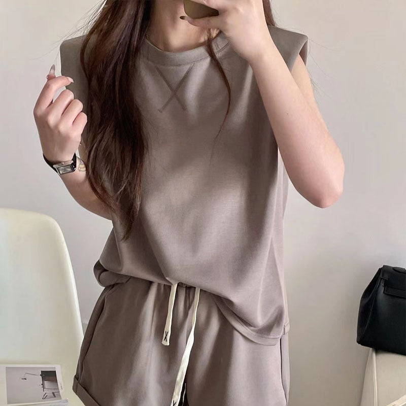 MOTIE Slim-Fit Sleeveless Vest  Casual Sports Suit for Women Summer Gray Green - Image 1