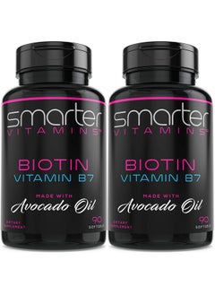 SmarterVitamins (2 Pack) Smarter Biotin 5000mcg in Avocado Oil, Vitamin B7, Hair, Skin & Nail Support, Non-GMO, 90 Mini Liquid Softgels, No Soy  - Image 1