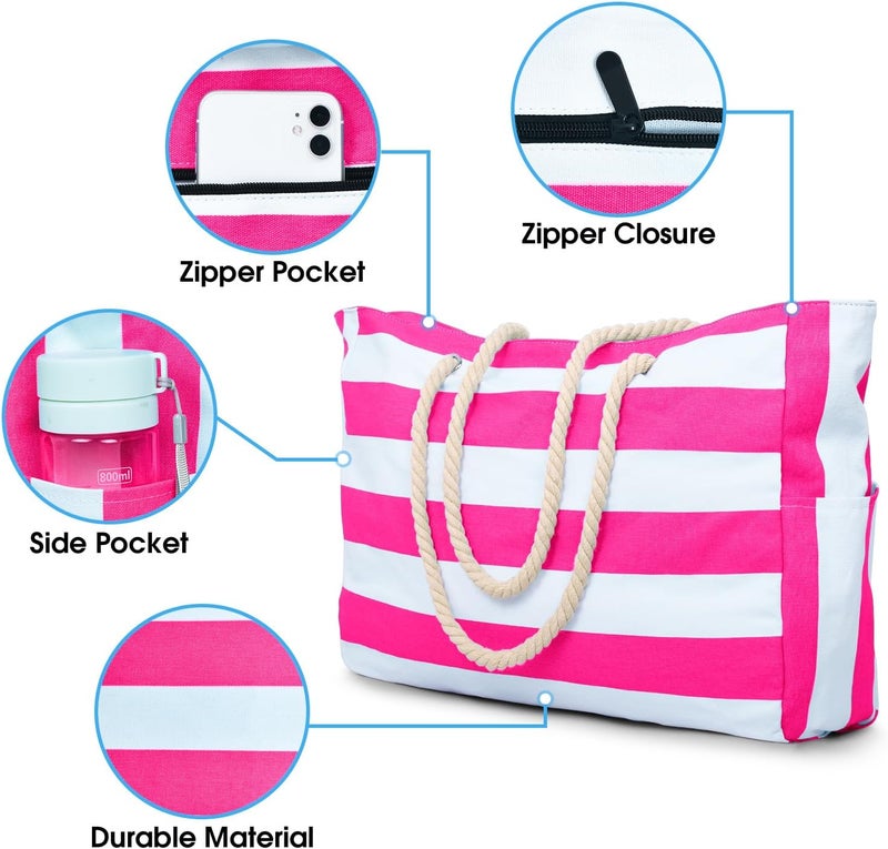 Becokan Beach Bags for Women, Large Waterproof Beach Tote Bag with Zipper Beach Bags Waterproof Sandproof Swim Pool Bag Large Tote - Image 2