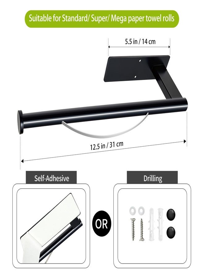 OBODING Paper Towel Holder Under Cabinet, Single Hand Operable Tearing Off Paper with Damping Effect, Both Available in Adhesive and Screws, Stainless Steel (Black) - Image 2