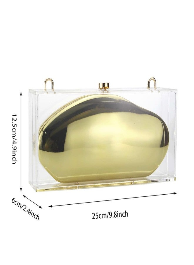 DEBIMY Women Acrylic Evening Bag Novelty Clear Shell Shape Clutch Purse Metallic Shoulder Crossbody Bag for Casual Formal, Gold - Image 2