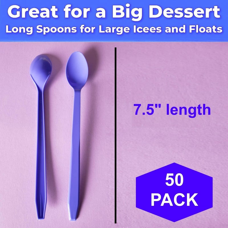 Gmark 50pc 75 Extra Long Plastic Purple Spoons Ice Cream Spoons Dessert Spoons GM1119 - Image 2