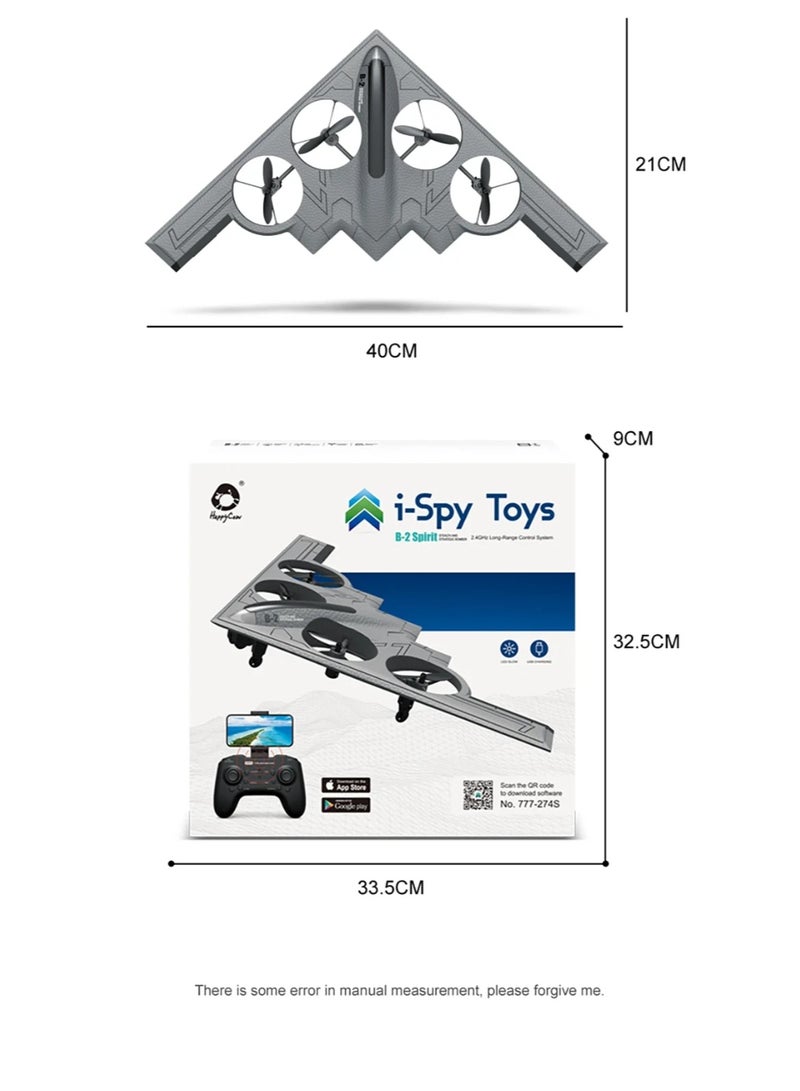 BlueFire B2 Spirit Stealth Bomber RC Drone with WiFi FPV Camera – 2.4GHz Long Range Remote Control Airplane, Automatic Hover, Gyro Stabilization, Assisted Landing, 360° Stunts, Realistic B-2 Replica Electric RC Plane, Easy to Fly for Beginners & Experts - Image 5