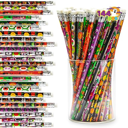JOYIN 144 PCS Halloween Pencils with Eraser 12 Designs Halloween Stationery Set for Kids Gifts Prizes Wooden Drawing Pencils Classroom Party Favor Supplies Trick or Treat Goodies Bags Fillers - Image 1
