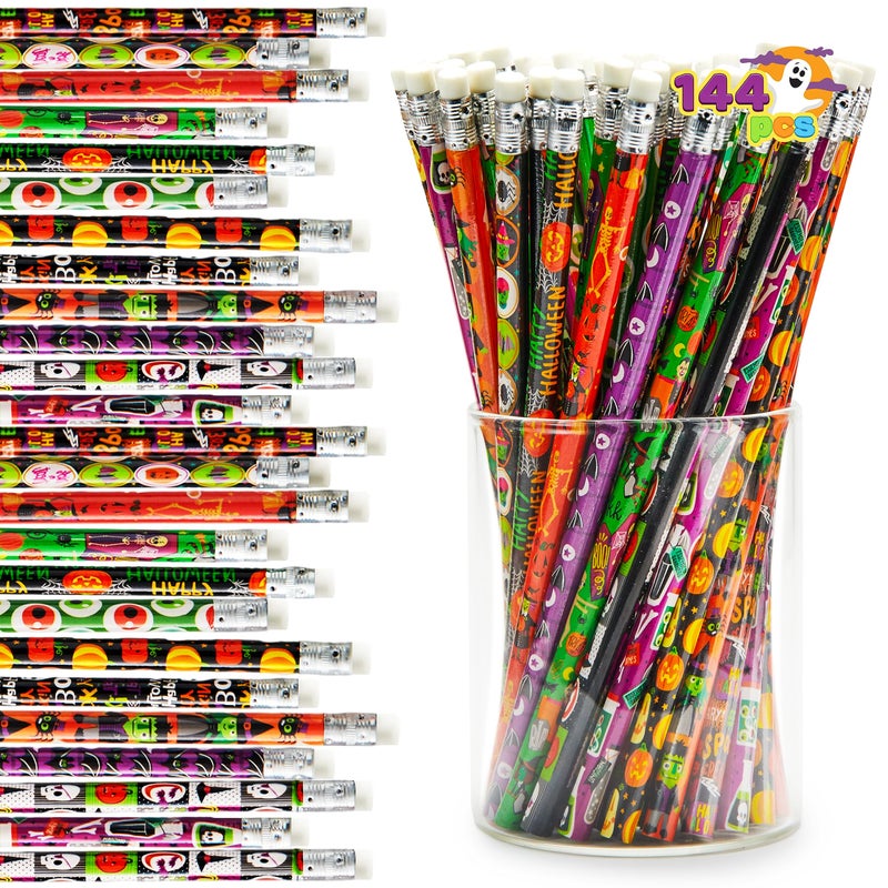 JOYIN 144 PCS Halloween Pencils with Eraser 12 Designs Halloween Stationery Set for Kids Gifts Prizes Wooden Drawing Pencils Classroom Party Favor Supplies Trick or Treat Goodies Bags Fillers - Image 2