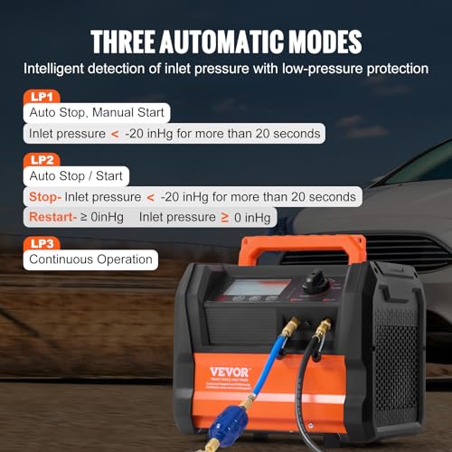 VEVOR Refrigerant Recovery Machine, 1 HP Dual Cylinder Portable AC Recovery Machine with 3000rpm Brushless Motor, Freon Refrigerant Recycling Tool for Automotive, Air Condition, Household HVAC - Image 4