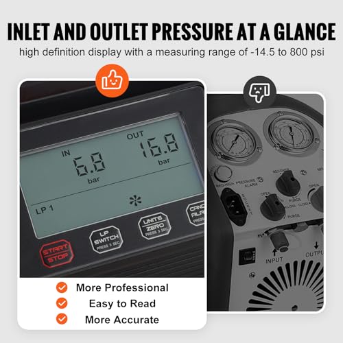 VEVOR Refrigerant Recovery Machine, 1 HP Dual Cylinder Portable AC Recovery Machine with 3000rpm Brushless Motor, Freon Refrigerant Recycling Tool for Automotive, Air Condition, Household HVAC - Image 5