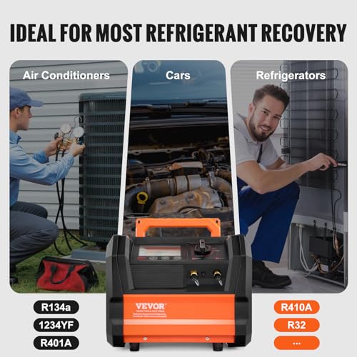 VEVOR Refrigerant Recovery Machine, 1 HP Dual Cylinder Portable AC Recovery Machine with 3000rpm Brushless Motor, Freon Refrigerant Recycling Tool for Automotive, Air Condition, Household HVAC - Image 3