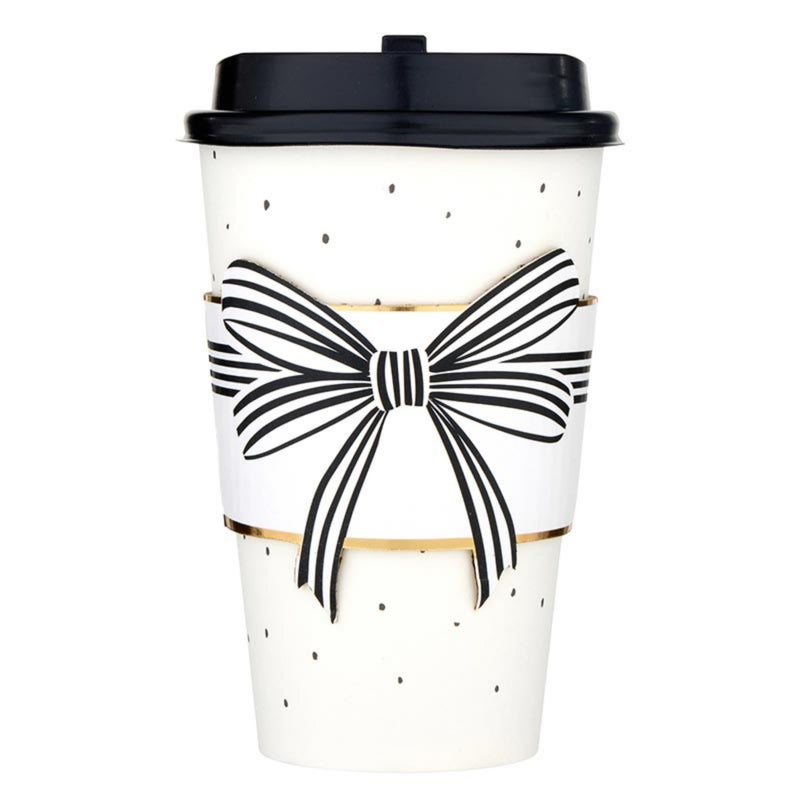 Santa Barbara Design Studio Paper To-Go Cup Set - 8-Count Disposable Coffee Cups with Lids and Sleeves, 16-Ounce, Bow - Image 1