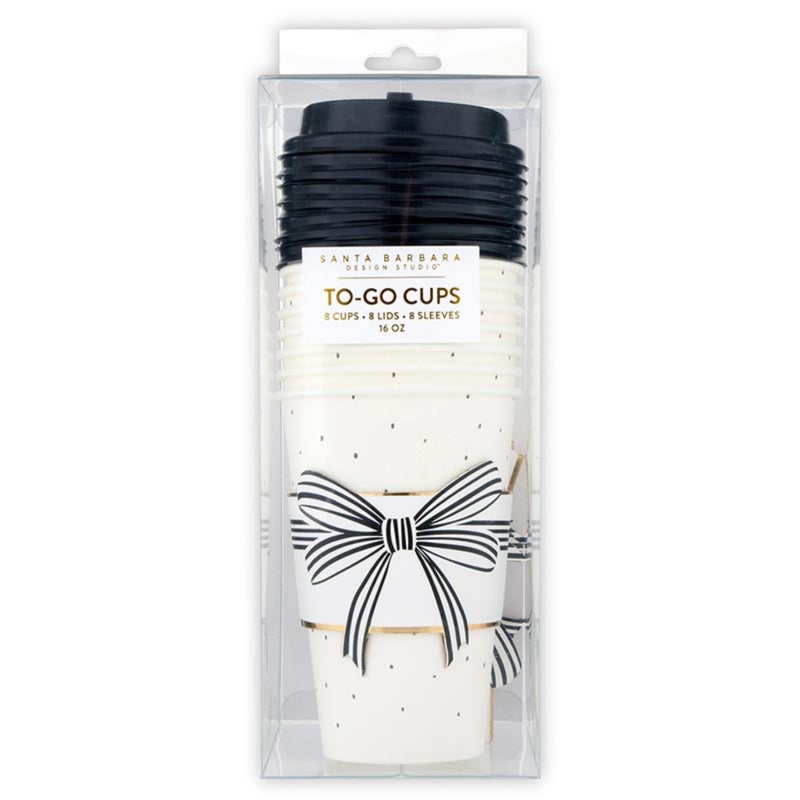 Santa Barbara Design Studio Paper To-Go Cup Set - 8-Count Disposable Coffee Cups with Lids and Sleeves, 16-Ounce, Bow - Image 2