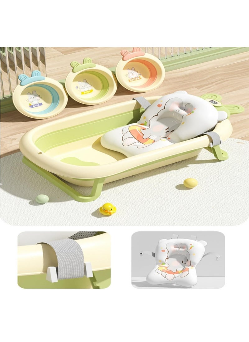 Baby Bathtub, PortableBaby Bath, Foldable Toddler Bath with Baby Mat, Baby Bath Essentials for NewbornsAged 0-3 Years (Green)
