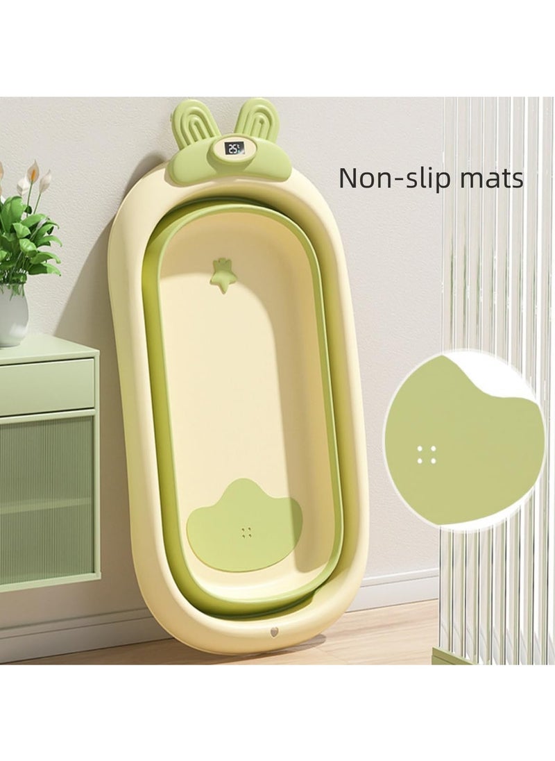 Baby Bathtub, PortableBaby Bath, Foldable Toddler Bath with Baby Mat, Baby Bath Essentials for NewbornsAged 0-3 Years (Green)
