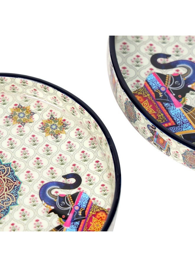 DULI مجموعة دُولي من 2 صينية خشبية MDF مطلية بالمينا | مجموعة صواني دائرية من 2 | صواني تقديم | صينية خشبية | زينة المطبخ والطعام | صينية ريزين | مصنوعة يدويًا | 7x7 و 9x9 بوصة (مجموعة من 2 دائري صغير: 2 فيل) - Image 5