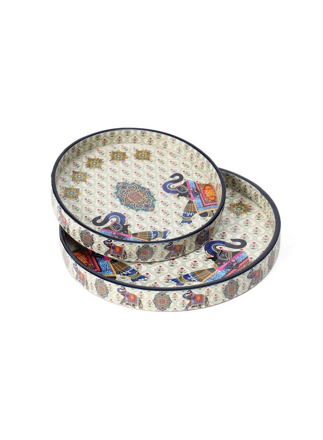 DULI مجموعة دُولي من 2 صينية خشبية MDF مطلية بالمينا | مجموعة صواني دائرية من 2 | صواني تقديم | صينية خشبية | زينة المطبخ والطعام | صينية ريزين | مصنوعة يدويًا | 7x7 و 9x9 بوصة (مجموعة من 2 دائري صغير: 2 فيل) - Image 1