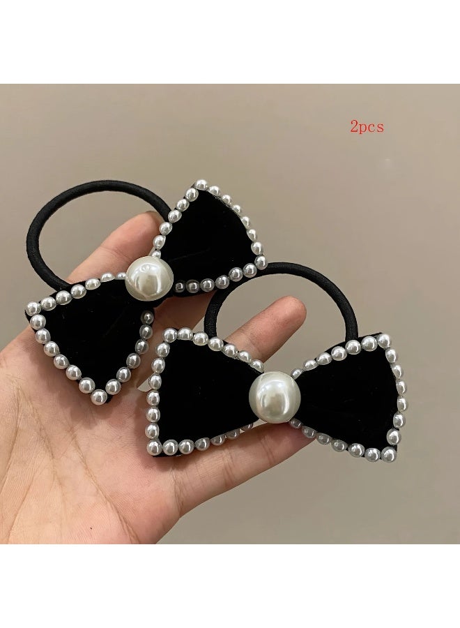Goolsky Simple and elegant pearl Velor velvet bow hair ring for women, retro and versatile, high-end bun hair accessory, daily wear, birthday and Valentine's Day gift - Image 1