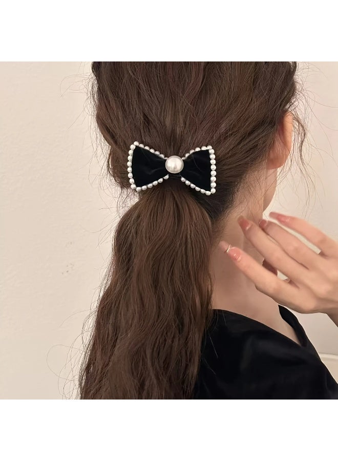 Goolsky Simple and elegant pearl Velor velvet bow hair ring for women, retro and versatile, high-end bun hair accessory, daily wear, birthday and Valentine's Day gift - Image 5
