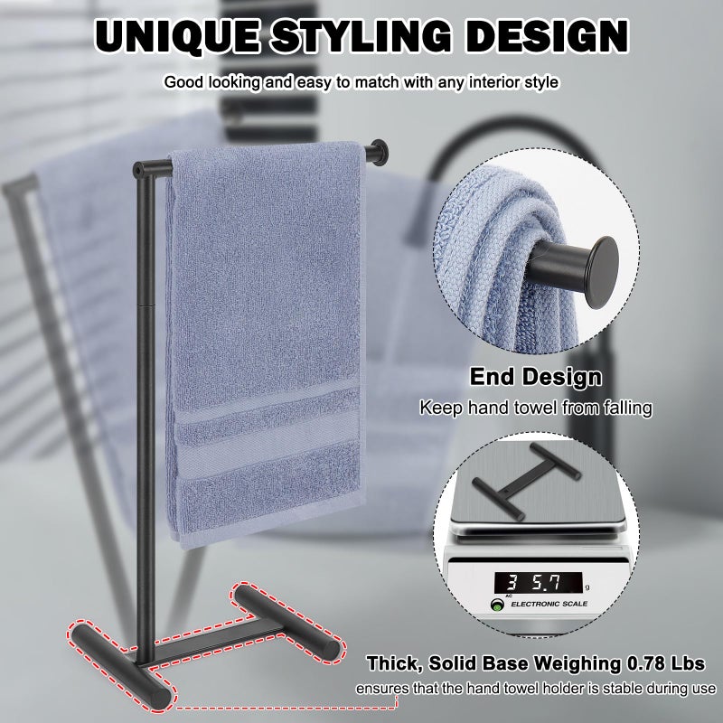 Livabber L-Shape Hand Towel Holder Stand, Metal Hand Towel Rack Modern Countertop Hand Towel Ring Standing Towel Bar for Bathroom Kitchen Vanity (Black) - Image 4