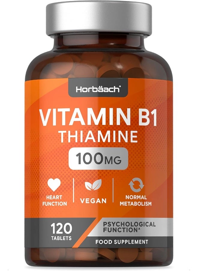 Horbäach Vitamin B1 Thiamine High Strength 100mg | 120 Vegan Tablets | No Artificial Preservatives - Image 1