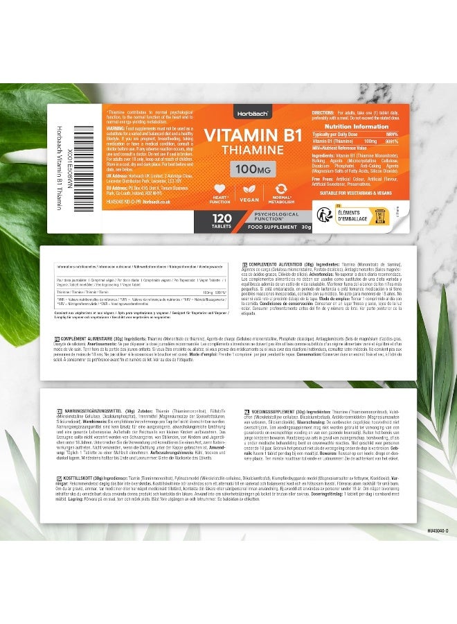 Horbäach Vitamin B1 Thiamine High Strength 100mg | 120 Vegan Tablets | No Artificial Preservatives - Image 4