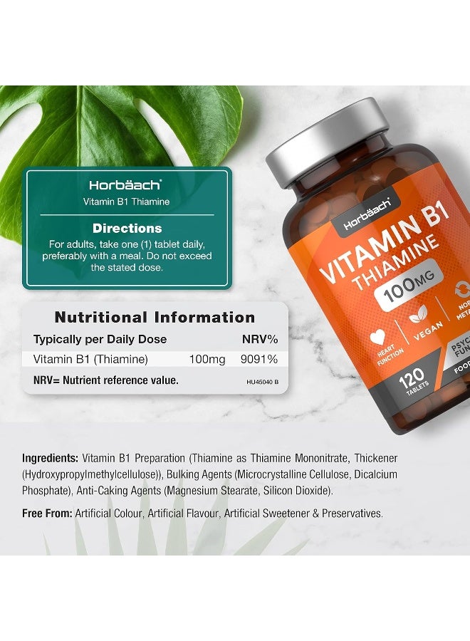 Horbäach Vitamin B1 Thiamine High Strength 100mg | 120 Vegan Tablets | No Artificial Preservatives - Image 3