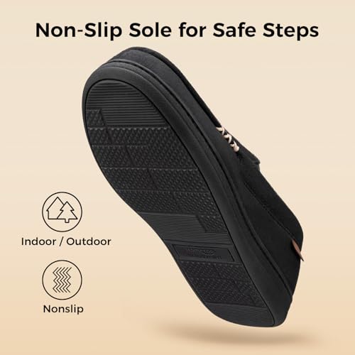 HomeTop Men's Classic Moccasin Slippers Comfy Memory Foam Indoor House Shoes Black,11 US - Image 5