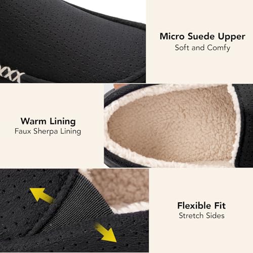 HomeTop Men's Classic Moccasin Slippers Comfy Memory Foam Indoor House Shoes Black,11 US - Image 3