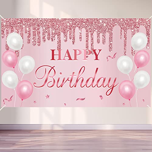 Uiorgui Pink Birthday Banner Happy Birthday Banner Backdrop Decorations Sign Party Supplies - Image 1