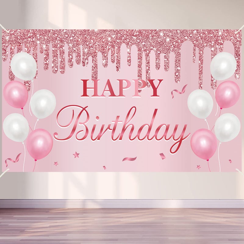 Uiorgui Pink Birthday Banner Happy Birthday Banner Backdrop Decorations Sign Party Supplies - Image 2