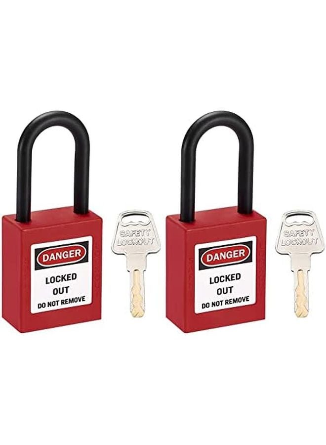 Red Nylon Shackle Safety Padlock 2Pcs Keyed Alike 1 1 2 Inch Lock Labeling - Image 2