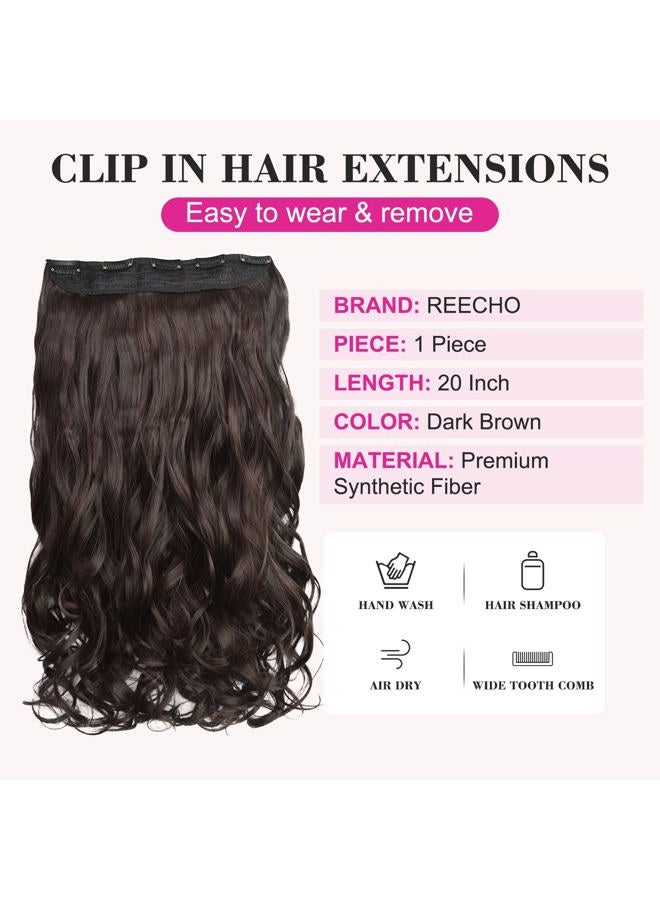 REECHO 20" 1-pack 3/4 Full Head Curly Wave Clips in on Synthetic Hair Extensions Hair pieces for Women 5 Clips 4.6 Oz Per Piece - Dark brown - Image 2