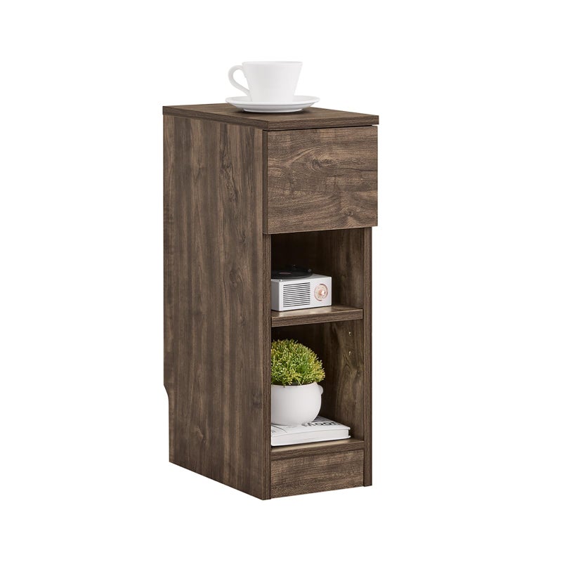 SoBuy Narrow Nightstand Slim Bedside Table with Drawer and Open Shelf, Skinny Modern Nightstand for Bedroom, Compact Side Table for Tight Corners and Small Spaces, Brown FBT111-SN - Image 1