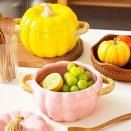 JUSTUP Dutch Oven Pot with Lid, Pumpkin Pottery Dessert Saucepan, Mini Baking Dish Cute Pumpkin Bowl, Covered Dutch Oven Ceramic Stockpot, Pumpkins-Shaped Casserole (Pink) - Image 5