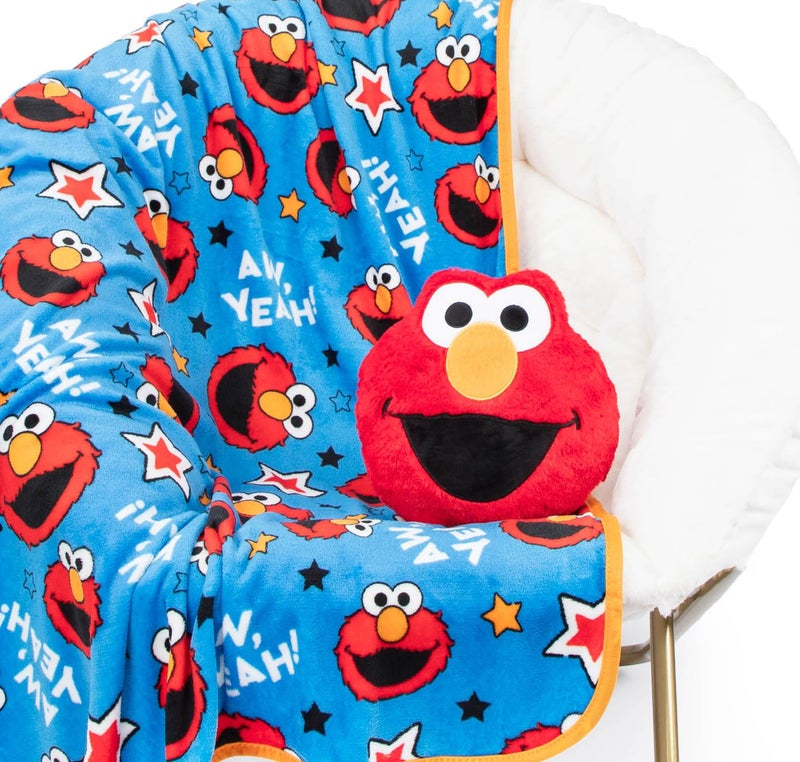 Jay Franco Sesame Street Elmo Plush Pillow and 40 Inch x 50 Inch Throw Blanket Kids Super Soft 2 Piece Nogginz Set Official Sesame Street Product