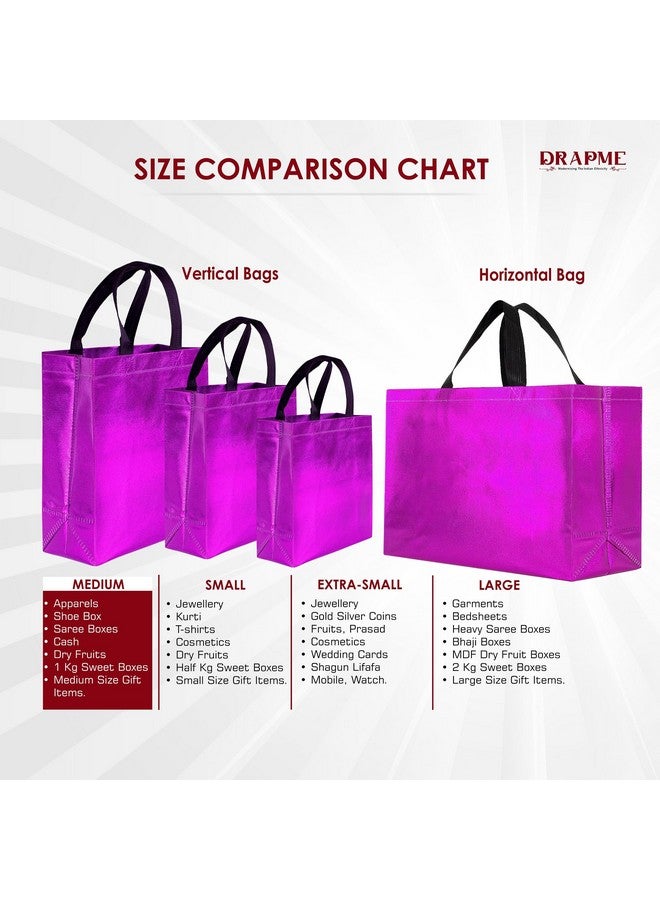 DRAPME Medium Size Pack of 10 Pcs Glossy Metallic Laminated Non-Woven Reusable Eco-Friendly Party Return Gift Bags (Hot Pink) (Medium 12x13x4 Inch) - Image 3