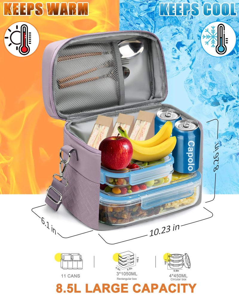 Capolo Lunch Box for Women Men Adults,Insulated Lunch Bag Leakproof Lunch Cooler Box with Removable Strap Cute Lunch Tote Bags Reusable Thermal Lunchbox for Work Picnic(Small,Purple) - Image 4