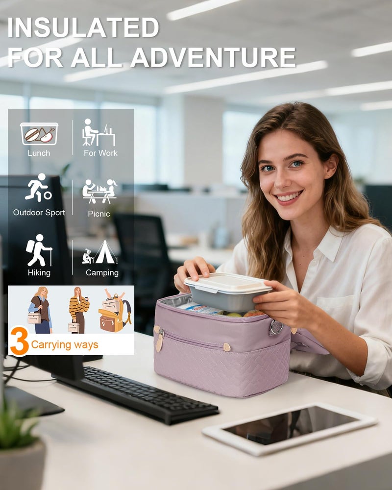 Capolo Lunch Box for Women Men Adults,Insulated Lunch Bag Leakproof Lunch Cooler Box with Removable Strap Cute Lunch Tote Bags Reusable Thermal Lunchbox for Work Picnic(Small,Purple) - Image 2