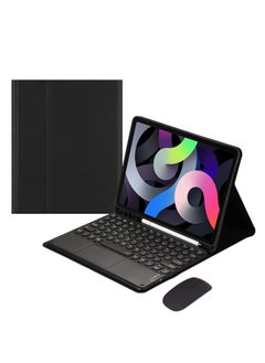 [3 in 1] Arabic and English Keyboard Case for iPad (A16) 11th Generation 11 Inch 2025/ iPad 10th Generation 10.9 Inch 2022 Case with Bluetooth Mouse, Lightweight Cover with Detachable Touch Keyboard & Pencil Holder [Not Include Pen](Black)