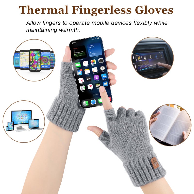 Pleneal 2 Pairs Fingerless Gloves for Women Men - Womens Winter Gloves, Warm Knit Gloves for Cold Weather with Elastic Cuff - Image 5