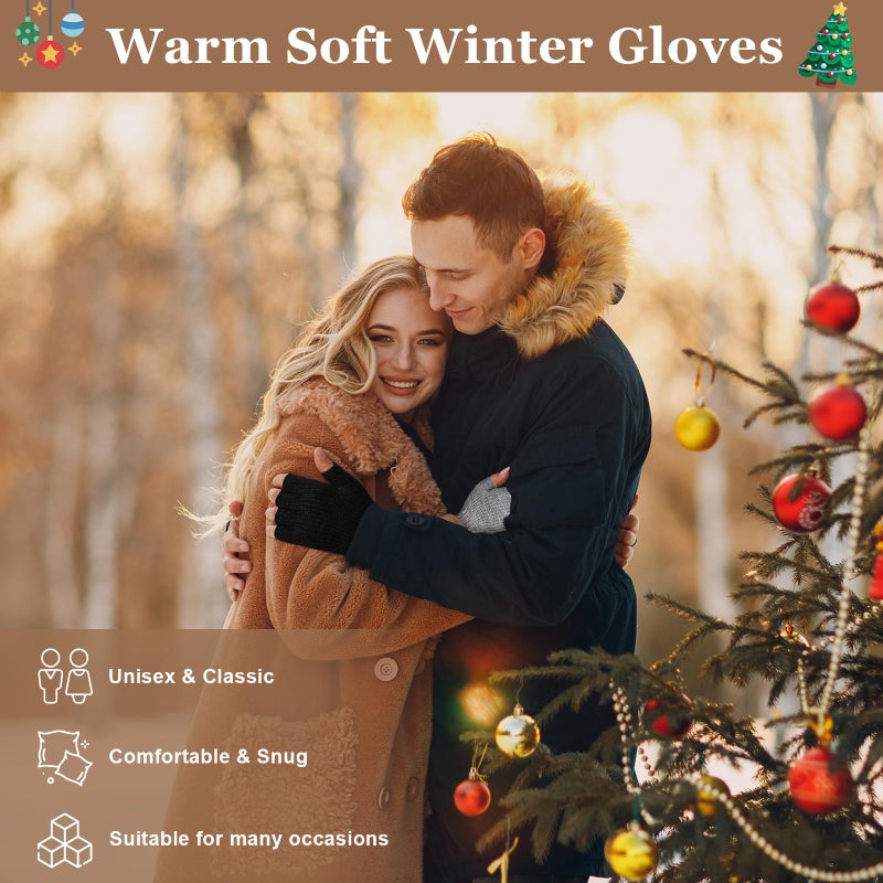 Pleneal 2 Pairs Fingerless Gloves for Women Men - Womens Winter Gloves, Warm Knit Gloves for Cold Weather with Elastic Cuff - Image 2